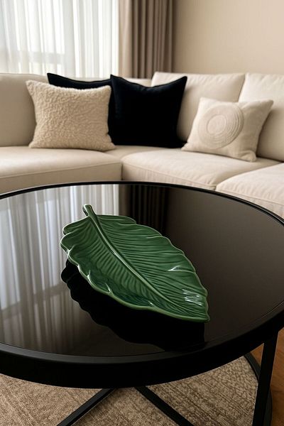 KdrElektronik Ceramic Leaf Presentation Plate Serving Presentation Plate Serving Presentation Treat Green - 1 Pc 30X16