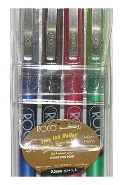 Roco 4-Piece Liquid Ink Roller Pen Set – Multicolour – 0.5 mm Fine Point Writing Pens
