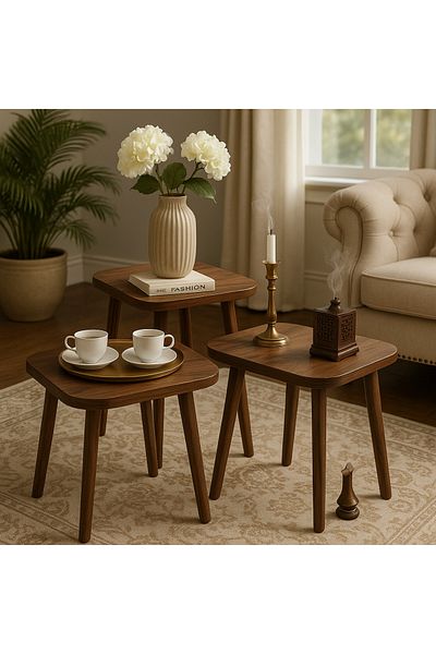 Living Set of 3 Square Wooden Tables – Modern & Space-Saving Design