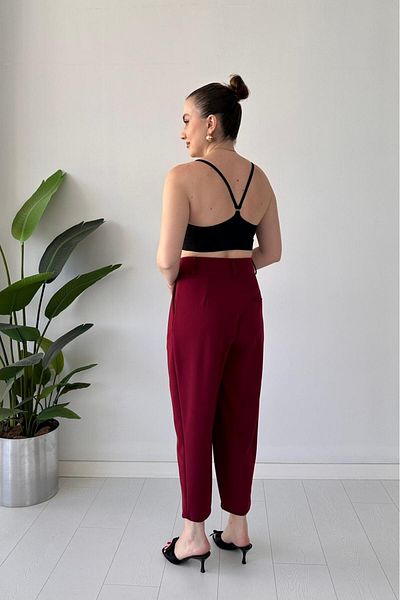 MaziButik Flowy Crepe Trousers Burgundy