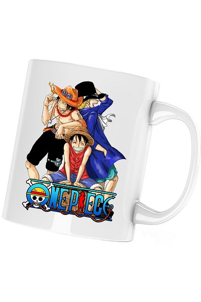 OEM One Piece Luffy Portgas Sabo Friends Gang Mug, white, 330 ml