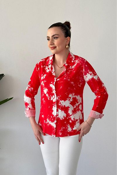 MaziButik Cămașă din Viscoză Tie Dye Roșu