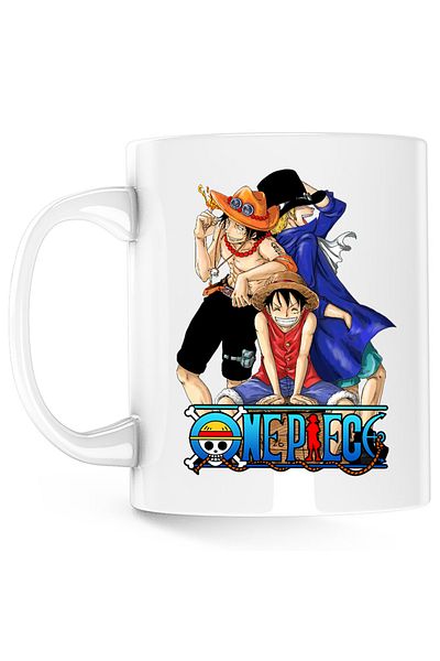 OEM One Piece Luffy Portgas Sabo Friends Gang Mug, white, 330 ml