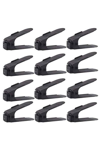 Generic 12-Piece Adjustable Shoe Rack Organizer Set Black 14 x 24.5cm