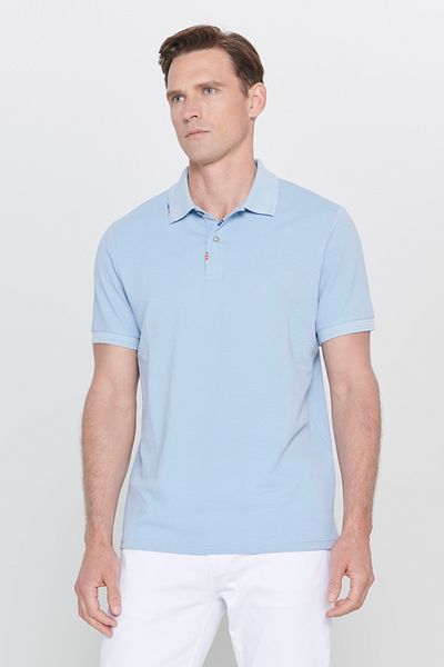 AC&Co / Altınyıldız Classics Ανδρικό μπλουζάκι με μπλε λεπτή εφαρμογή με στάμπα πόλο με λαιμόκοψη