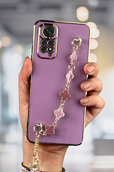 Fibaks Redmi Note 11 Pro & 12 Pro 4G Kılıf Parlak Kenarlı Altın İşlemeli Tutamaçlı Kamera Korumalı Kapak