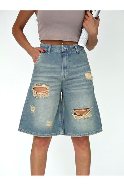 XBELLA DENİM Pantaloni scurți Bermuda de damă, lungime midi, cu detalii rupte