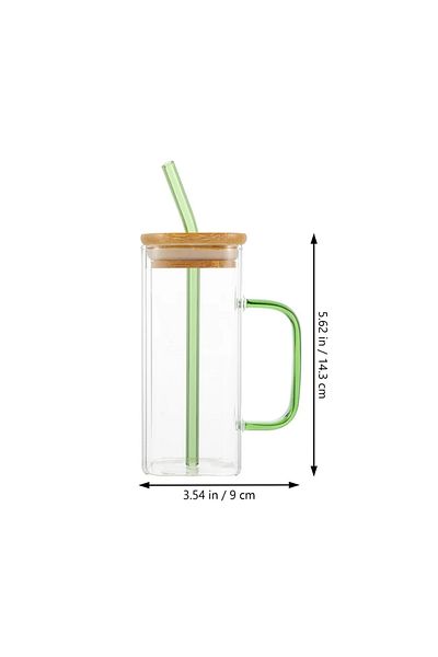 Bisbell 3Pcs Glass Mug with Bamboo Lid and Straws,Glass Mason Jars,400ml,BB4007
