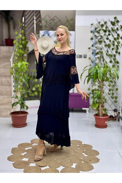 Punta Otantik Vl12008 Collar Detail Voile Dress Black