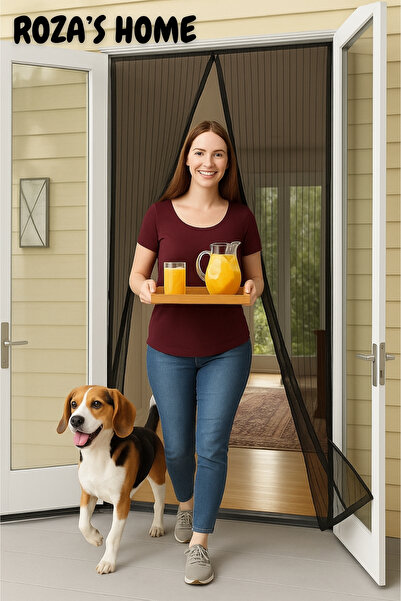 Roza's Home Siyah Mıknatıslı Kapı Sinekliği Sinek Perdesi Tül