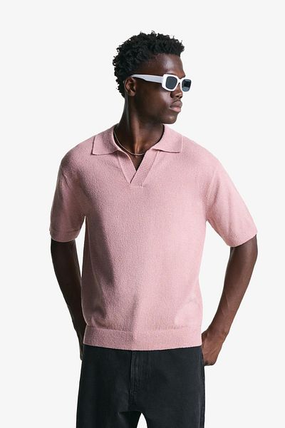 Bershka Textured terry polo shirt