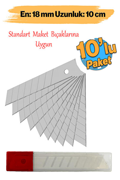 Badem10 Maket Bıçağı Yedeği 10'lu Paket Ucu Kalınlık 0.50 mm En: 1.8 cm Uzunl...