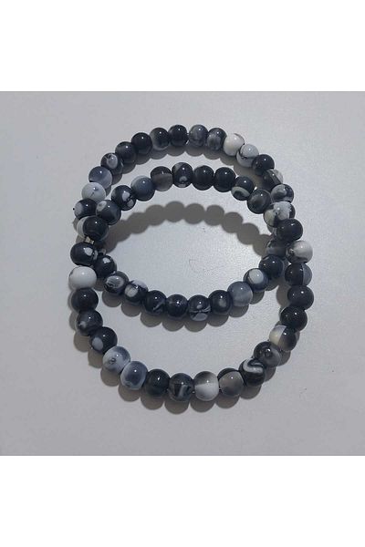 HOBİ Acrylic Beaded Round Bag Handle Gray Color Inside Metal 14 cm - 1 Piece
