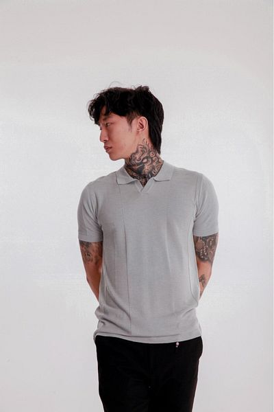 The Champ Clothing Ανδρικό γκρι πλεκτό μπλουζάκι με γιακά πόλο – κοντομάνικο μοντέρνο άνετο καλοκαιρινό μοντέλο