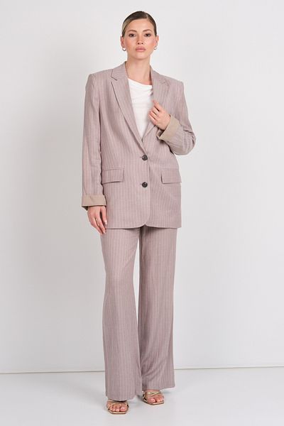 AYHAN Women's Striped Pocket Linen Trousers 1197 Brown