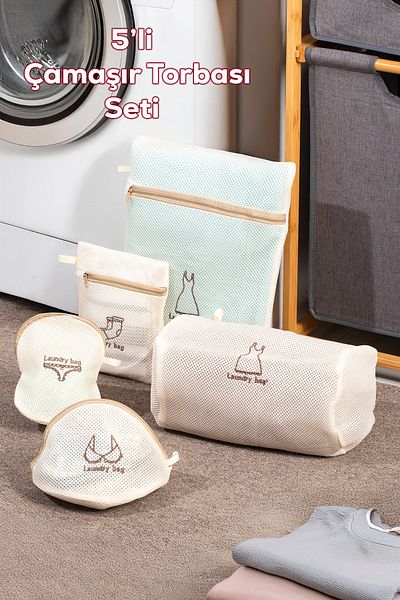 Porsima 3131 5 Piece Laundry Net Shoe Washing Net with Zippered Compartment Anti-Deformation Bag