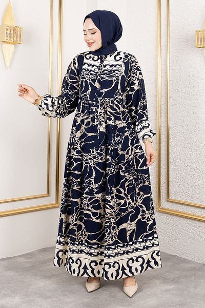 Tesettür Dünyası Authentic Viscose Dress Tsd250202 Navy Blue
