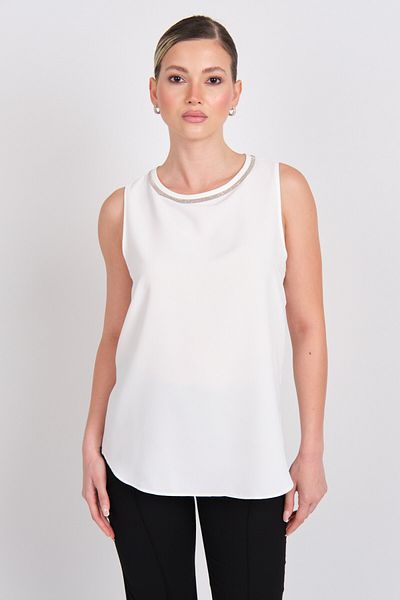 AYHAN Women's Collar Shiny Stone Sleeveless Blouse 2183 Ecru