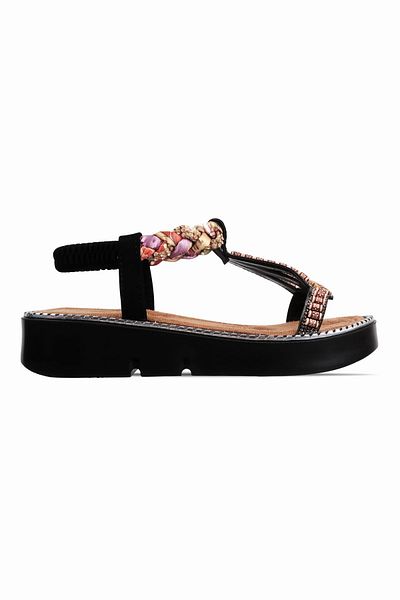 Lal Shoes & Bags Area Women's High-Sole Bead Detailed Sandals Shoes B4100-Black