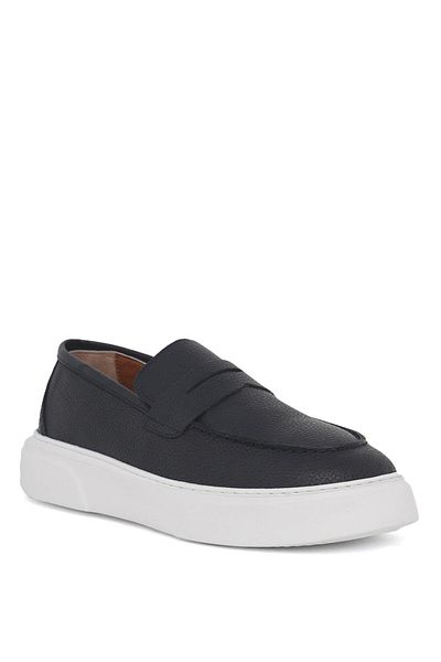 Deri Company Fibe Men's Navy Blue Leather Sports Shoes