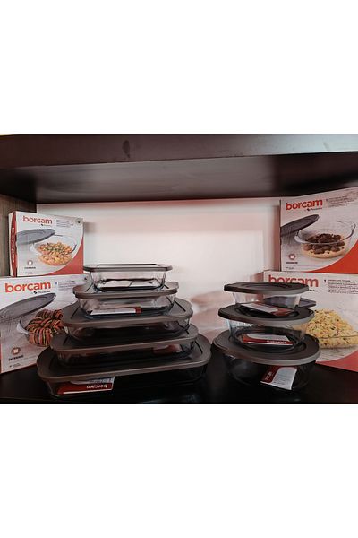 Paşabahçe Grey Covered Borcam Dowery Set 16 Pieces (8 Borcam + 8 Covers)