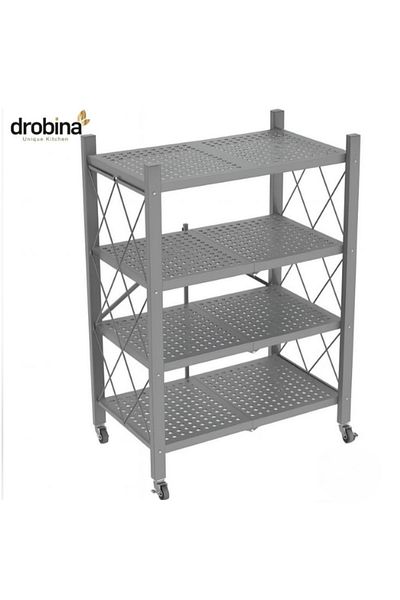 drobina Dropina 4-Tier Foldable Multi-Tier Metal Storage Rack for Garage/Kitchen/Home/Closet Grey