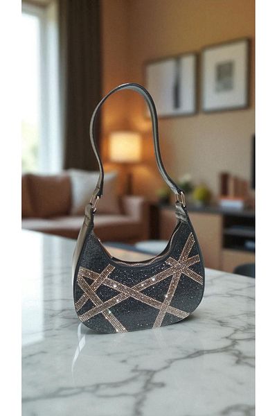 Butik Beyabags Stylish Bag with Black Shoulder Strap and Stones