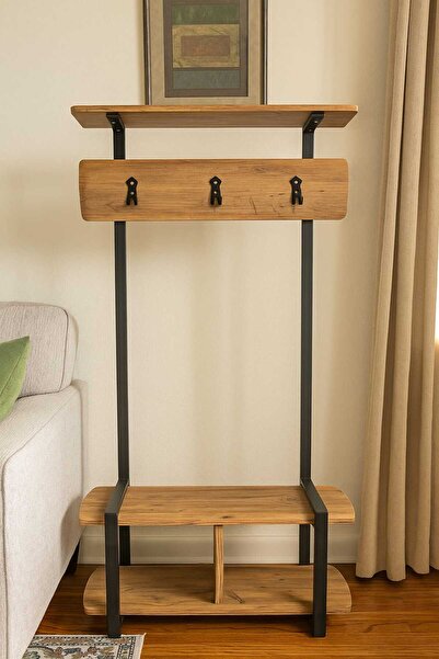 Fedecro DEKORATİF METAL PORTMANTO AHŞAP RAFLI ELBİSE VE AYAKKABILIK DOLABI ÇO...