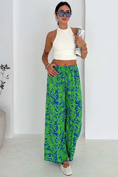 FEMELLE Pantaloni casual largi din viscoză țesut cu talie înaltă pentru femei