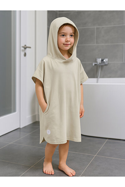 RJ Beige children's bathrobe with a comfortable hood, soft and lightweight, s...