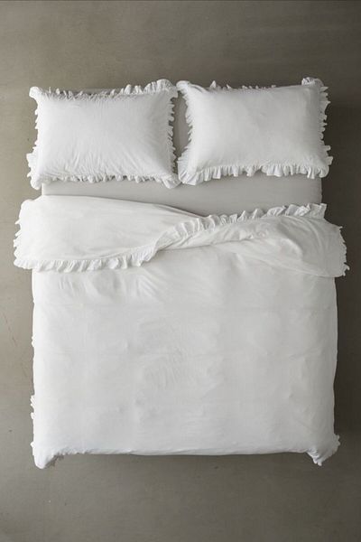 GÖRMEZ TEKSTİL Double Ruffle Duvet Cover Set White Organic Cotton