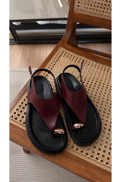 Eataly Shoes Sandale roșii Claret cu model de inel de aur