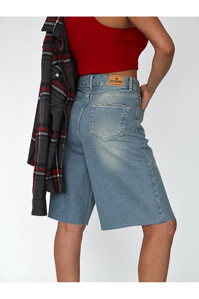 XBELLA DENİM Pantaloni scurți Bermuda lungi de damă, cu detaliu rupt, lungime midi