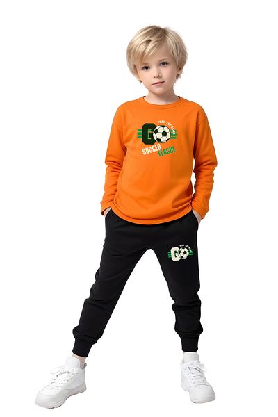 FYK COLLECTİON 3-Piece Round Neck Printed Boy's Bottom-Up Set