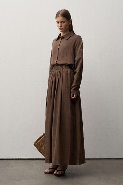 mathilda store Women's Bitter Brown Muslin Shirt Skirt Set