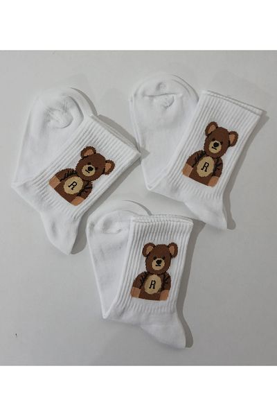 Sosyete dolabı 5 Pairs Unisex Teddy Bear Patterned College Socks