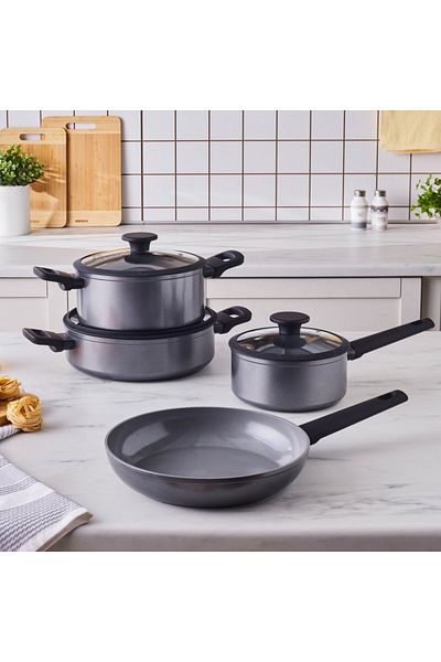 Karaca Ceramica Iconic Grau, 7-teiliges Kochgeschirr-Set, Induktion, Grau