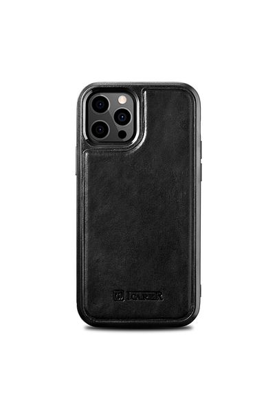 ICARER Husă acoperită cu piele naturală pentru iPhone 12 Pro Max, piele, ulei, ceară, neagră