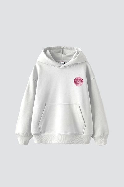 Sekizbiraltı Λευκό φούτερ με στάμπα Pink Moon Oversize Unisex