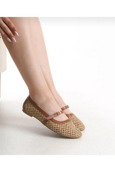 KS KADİR SARAÇ Wicker Single Strap Casual Ballerina Shoes