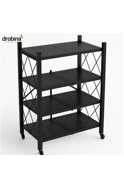 drobina Dropina 4-Tier Multi-Tier Foldable Metal Storage Rack for Garage/Kitchen/Home/Closet Black