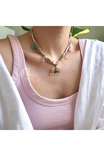 Alice İsstanbul Çelik Fular Arı Charmlı Kolye