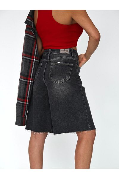 XBELLA DENİM Women's Long Bermuda Denim Shorts Ripped Detailed Midi Length