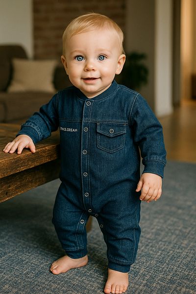 tinytrends Baby Unisex Cotton Space Dream Denim Jumpsuit