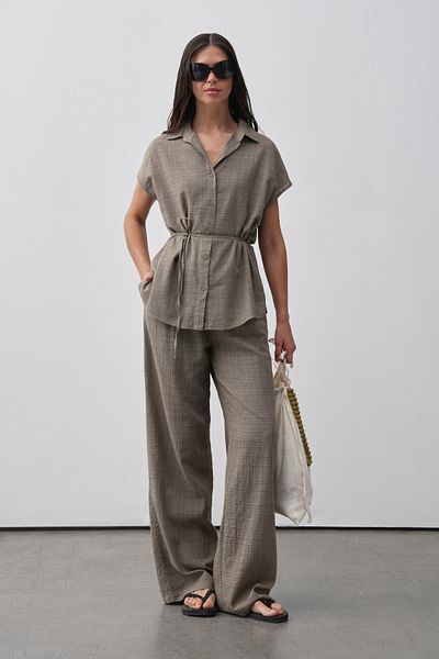 mathilda store Women's Khaki Leo Shirt Pants Set