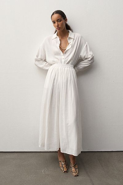 mathilda store Women's White Muslin Shirt Skirt Set