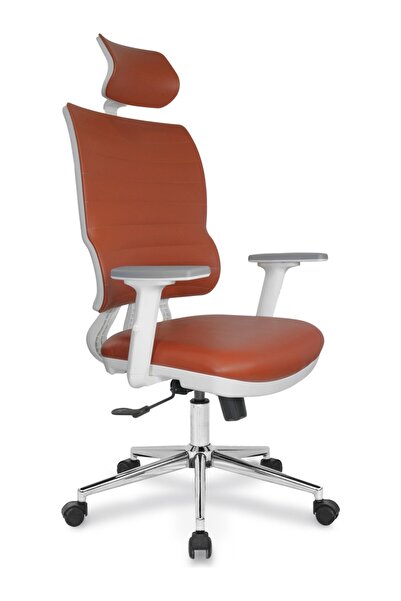 Varlık Ofis Jumbo Beyaz İskelet Hardal Deri | Yönetici Koltuğu | Ofis Çalışma...