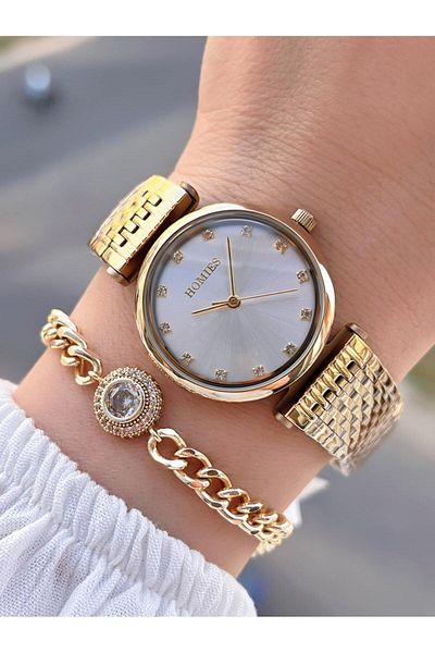 Homies Steel Cord 2 Years Warranty 30 Mt Water Resistant Women Wrist Watch+Bracelet Hm.B24513S.3