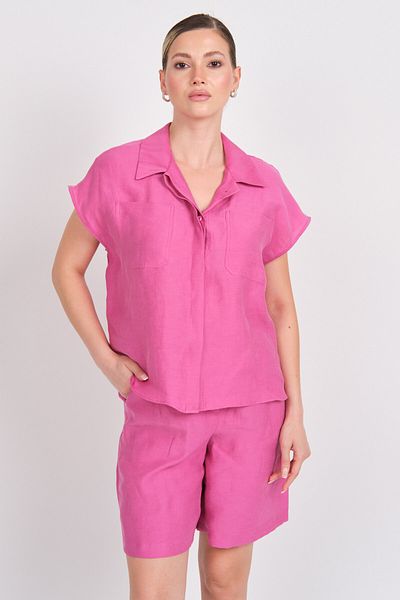 AYHAN Pantaloni scurți de in pentru femei cu buzunar elastic în talie 1247 fucsia