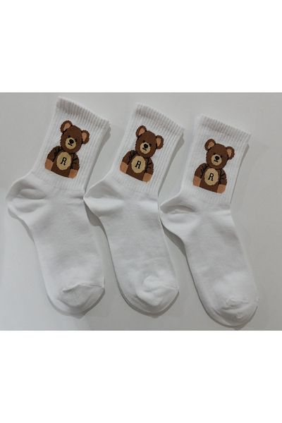 Sosyete dolabı 5 Pairs Unisex Teddy Bear Patterned College Socks